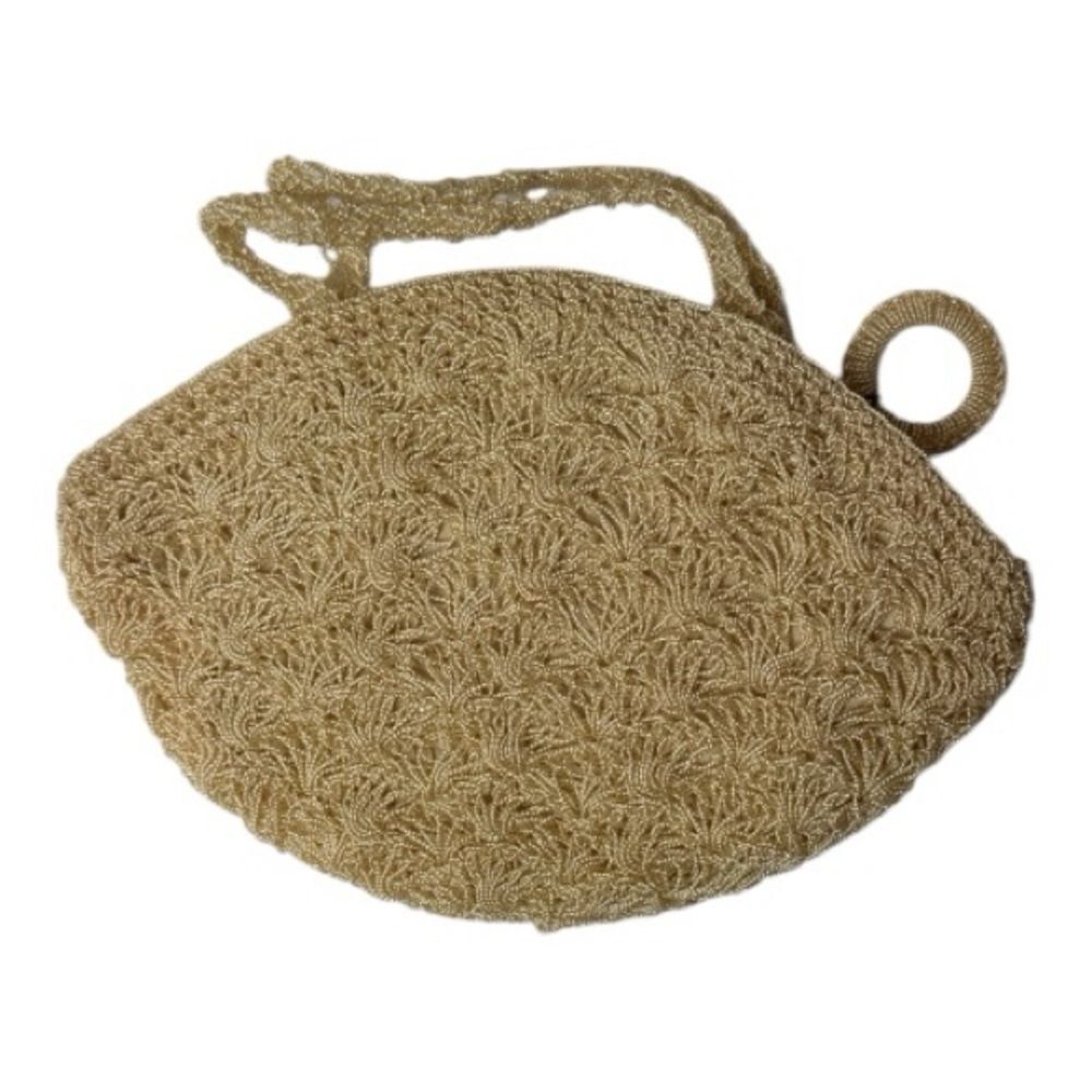 Vintage Japanese Hand Woven Cream Beaded Clutch Bag.